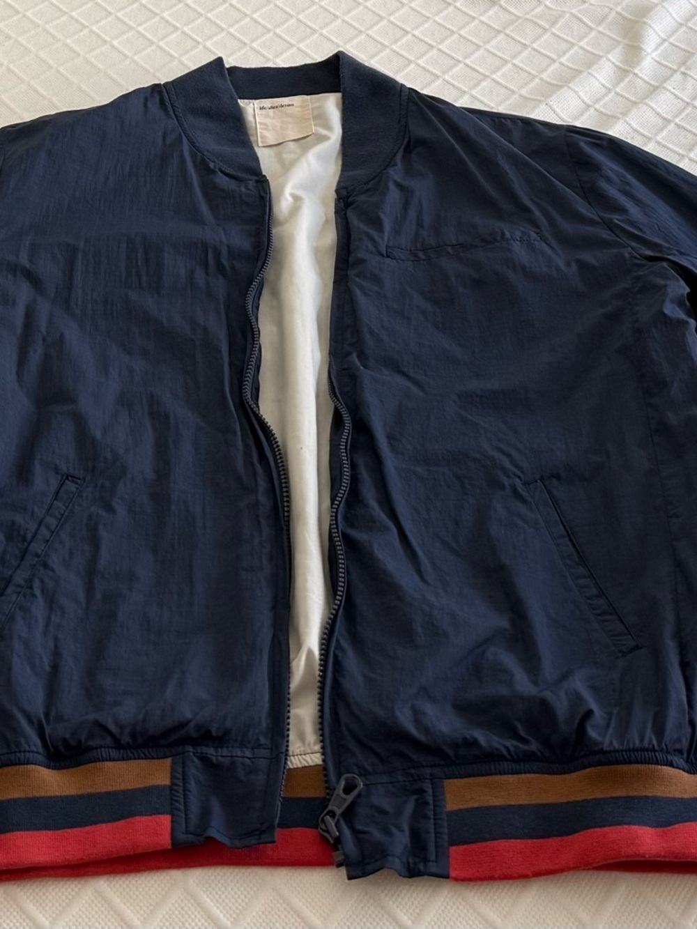 Life After Denim Navy Bomber Jacket with Striped Hem